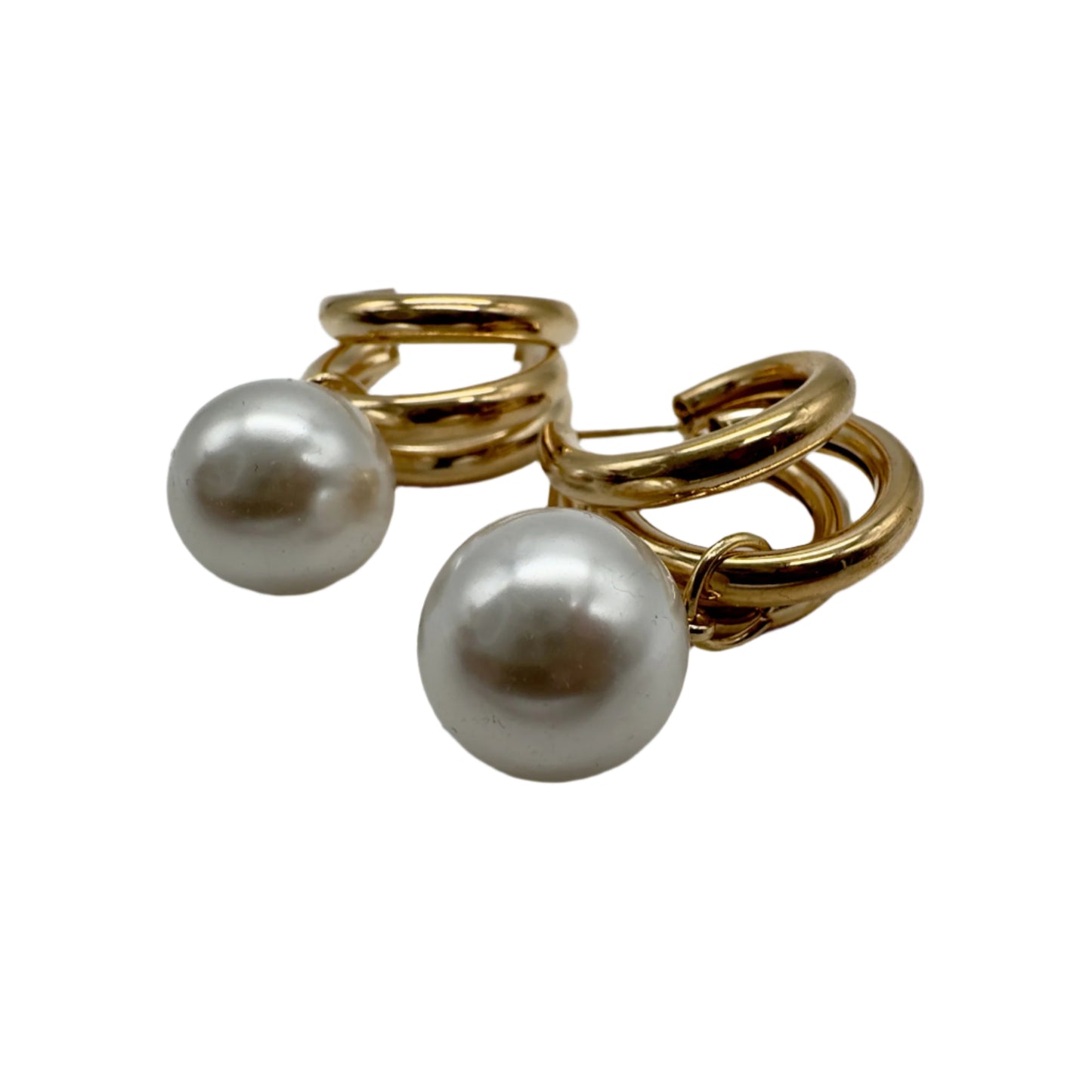 Gold Plated Earring with Triple Open Hoop Design + Pearl