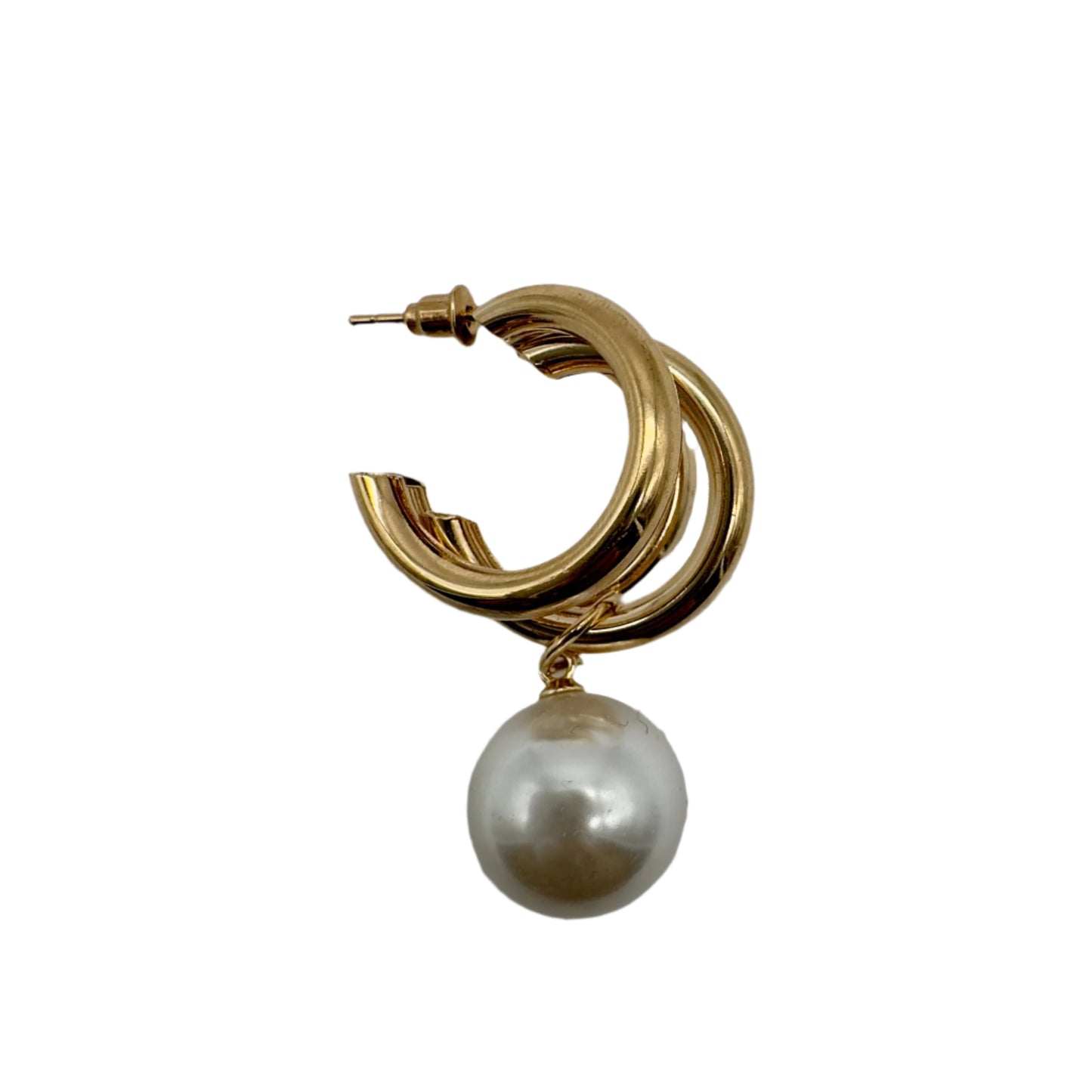 Gold Plated Earring with Triple Open Hoop Design + Pearl